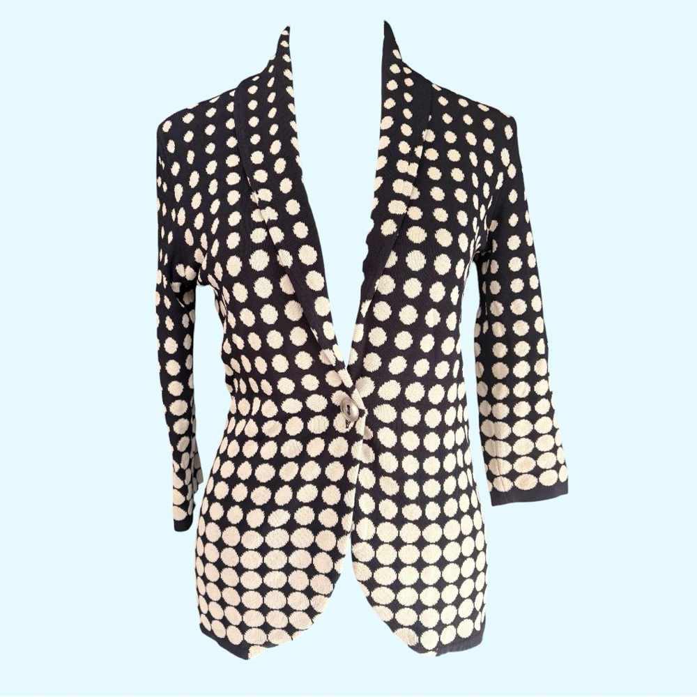 Carmen Marc Valvo Black and Cream Polka Dot Blazer